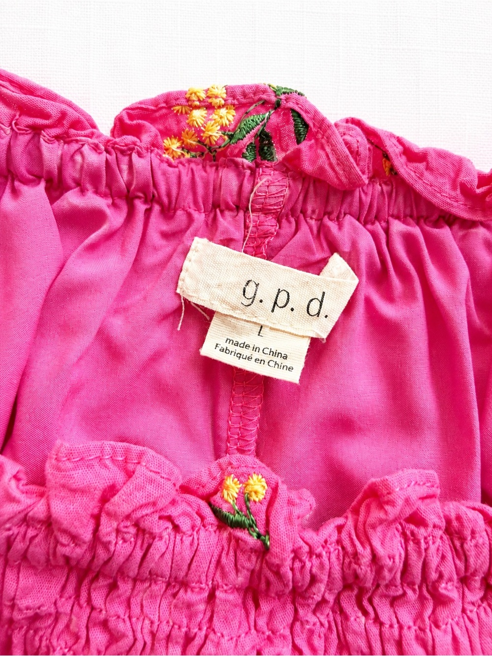 g.p.d. Pink Floral Embroidered Ruffle Dress — Size L Boho Croquette Cottagecore - Picture 2 of 7